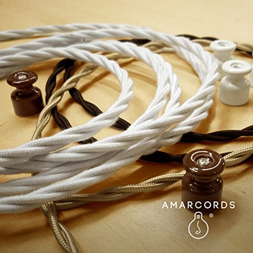 Miniatura 7 de Amarcords - Aisladores De Porcelana Por Cables Trenzados 50 Piezas - Abrazadera De Cable En Ceramica Con Tornillos Y Tacos Antiguos Color Marrón