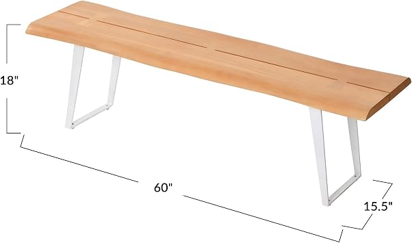 Main + Mesa Live Edge Wood Bench with Metal Frame, Natural/White