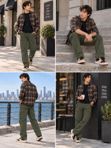 Image of Leriya Fashion Men's Loose Low-Rise Baggy Cargo Pants - Cotton Trousers with Adjustable Drawstring Waist - Casual Streetwear Utility Cargos | Men Relaxed Fit Pants Relaxed Fit Pant