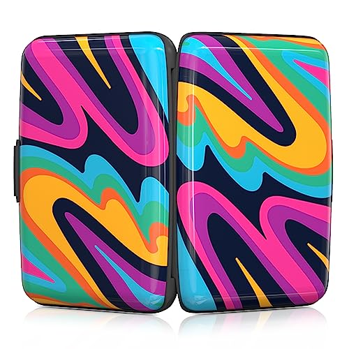 Image of Rimilak Aluminuml Credit Card Holder, Mini Credit Card Wallet RFID Blocking Slim Metal Hard Case for Women Men, Flowing Color