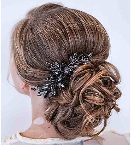 Brishow Black Wedding Hair Comb Rhinestones Opal Crystal Vintage Bridal Hair Clips Bride Hairpiece Handband Accessories for Women and Girls