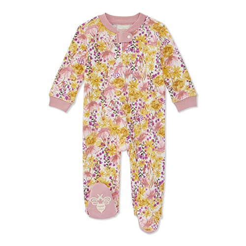 Image of Burt's Bees Baby Girls' Loose Fit Organic Cotton Sleep and Play One-Piece Zip Front Footed Pajamas