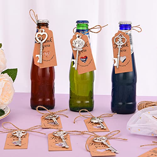 50Pcs Key Bottle Openers,Vintage Key Bottle Opener,Wedding Favors&Reception Skeleton Bottle Opener With Blessing Tag Cards And Keychains，Great Addition To You Thank Bags (Silver) #TOP2