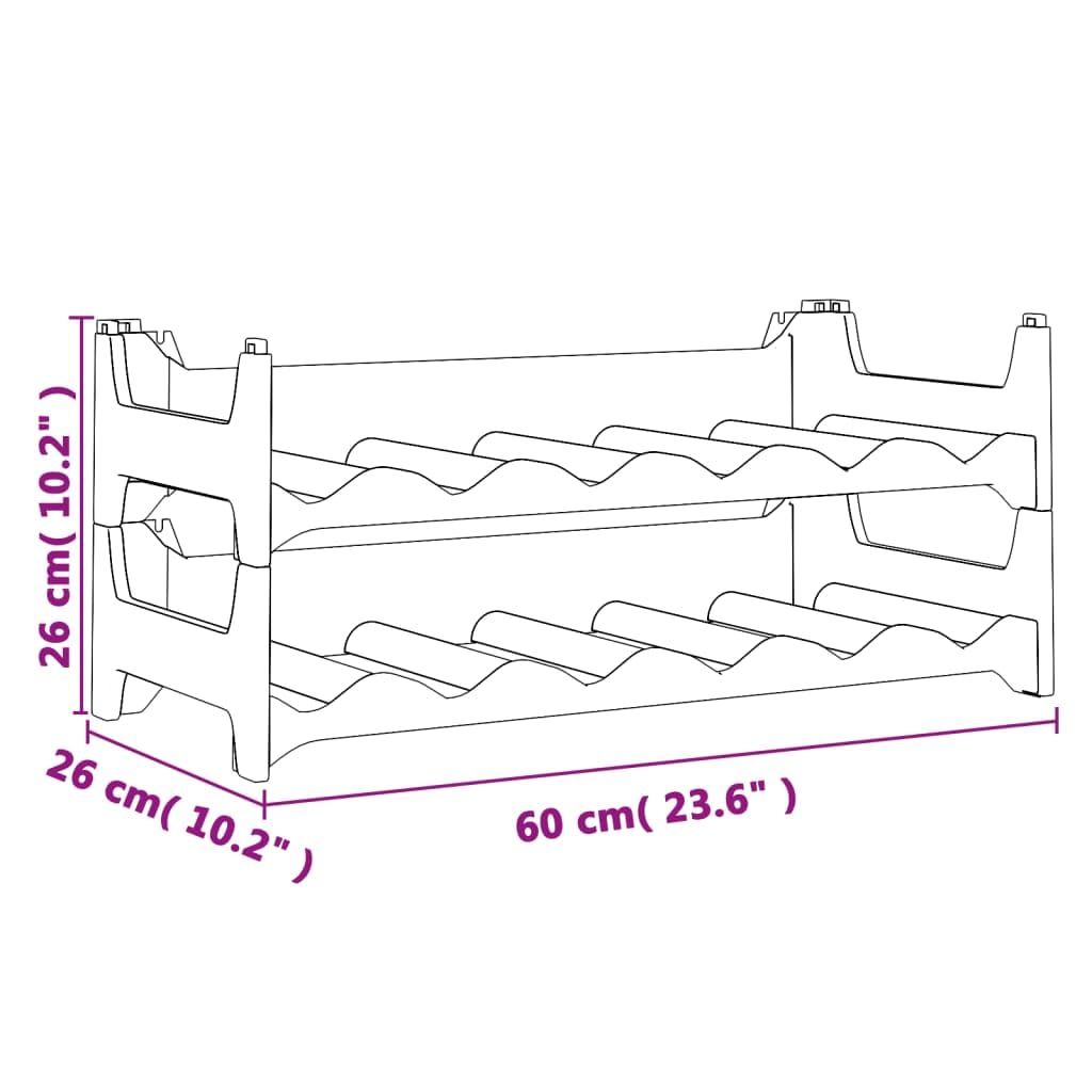 Weinregal für 12 Flaschen aus Polypropylen stapelbar, 60 x 26 x 26 cm, anthrazit, freistehend und platzsparend für Küche, Keller, Bar, Weinschrank und Hausbar Aufbewahrung