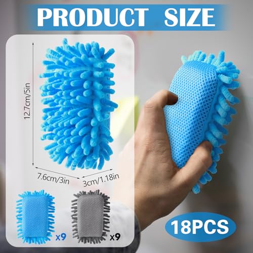 Image of Sherr 18 Pcs Microfiber Shag Magnetic Dry Erase Erasers Washable Whiteboard Eraser Bulk Colorful White Board Eraser for Chalk Markers Home Office Adult(Blue Gray)
