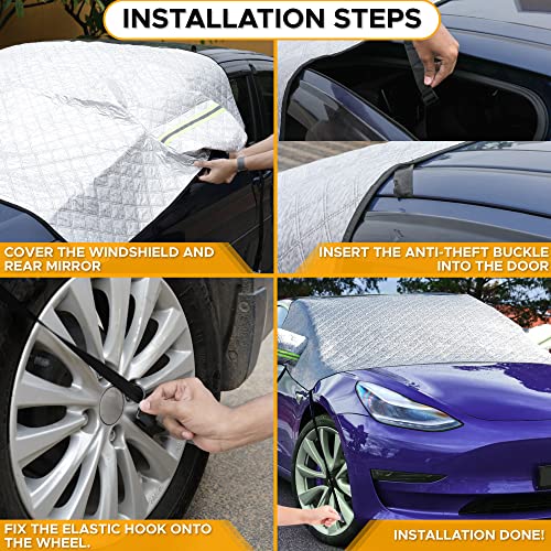 Image of EcoNour Windshield Snow Cover for Tesla Model 3 /S /Y /X | 4 Layered PEVA Protection from Snow, Ice & Frost | Windproof Snow Cover with Easy Lock-in Design | Windshield Cover for All Weather Protection