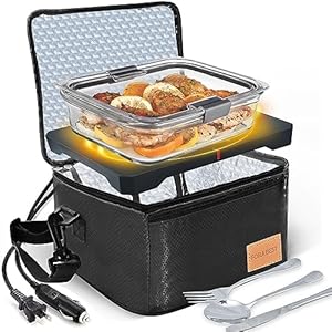 Forabest Portable Microwave Food Warmer – 12V/24V,110V/220V Fast Heating Portable Food Warmer Lunch Box, Personal Portable Oven Electric Lunch Box for Reheating Food in Car, Truck, Camping, Work