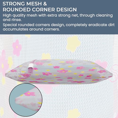 Image of Kuber Industries Set of 6 Polyester Mesh Laundry Bag with Zip | Reusable Washing Bags for Washing Machine | Ideal for Lingerie, Delicate Fabric & Shoes Protection | YZ-8-3 | Sunflower Design - Pink