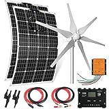 AUECOOR Solar Wind Hybrid System Kit: 400W Wind Turbine Generator with charge controller,120W Flexib