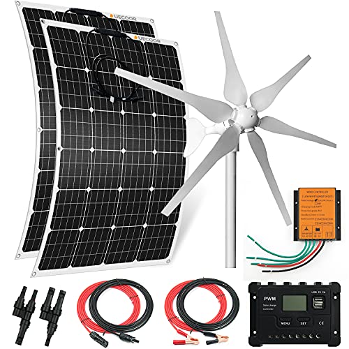 Auecoor Solar Wind Hybrid System Kit: 400W Wind Turbine Generator With Charge Controller,120W Flexible Monocrystalline Solar Panel,For Marine, Rv, Home,Wind Turbine Generator Kit 400W 12V With 6 Blade #TOP20