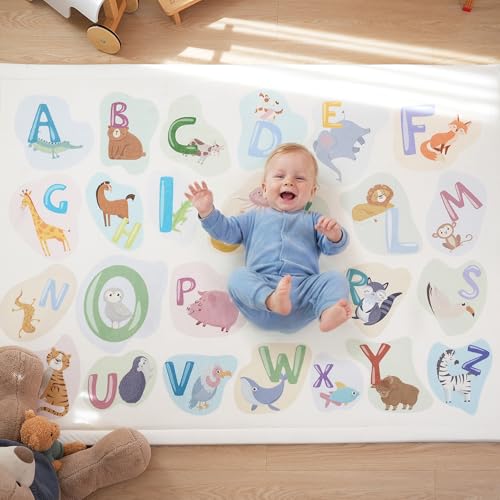 Image of 1.3 inch Thick Baby Floor Play Mat 59x79 Memory Foam Kids Mat(ABC Animal) | Padded Mat for Tummy Time Crawling, Non-Slip Plush Playmat for Nursery Playroom Classroom