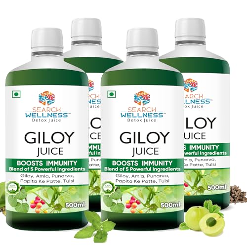 Image of Giloy /Guduchi Ayurvedic Juice 500 ml (Pack of 4) | Natural & Healthy for Blood Purification,Strength & Immunity Booster | Body Detox for Women & Men | Blend of Giloy, Amla & more