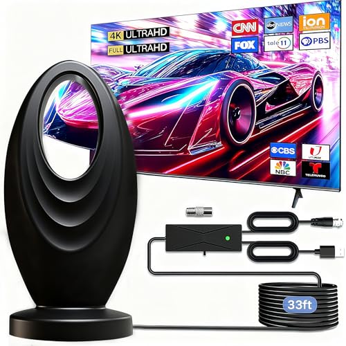 IMPHH Indoor TV Aerial 560+ Miles Range - Magnetic Base TV Ariels Indoor/Outdoor, 4K 1080P HDR Local Channels with 16.5ft Coaxial Cable & Signal Booster for All Smart TVs