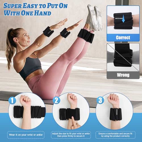 Image of BECOJADDE Ankle Weights Set of 2 (1 lb /2 lb /3 lb Each) Adjustable Wrist Weights for Women Men Wearable Arm Leg Weight for Pilates, Running, Walking, Workout, Yoga