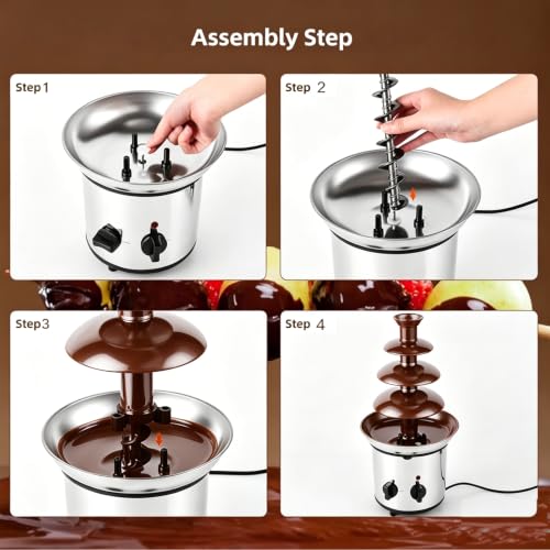 Fuente Chocolate 4 Niveles Acero Inoxidable, Temp Ajustable 170W Motor, Capacidad 4L, Ideal Fiesta Bodas Eventos, Diseño Seguro Fácil Limpieza Cascada Suave Sin Salpicaduras