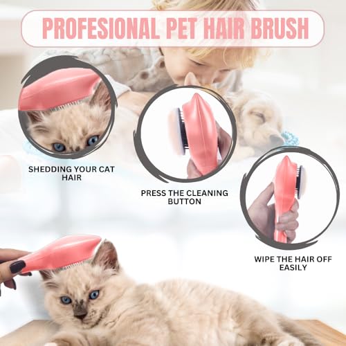 Cat Brush, Self Cleaning Dog & Cat Grooming Brush Dog Slicker Brushes with Smooth handle & Cat Hair Comb - Image 3