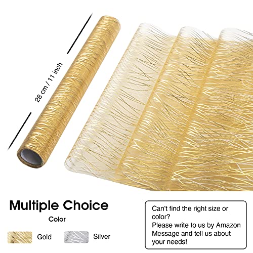 Weltrxe Organza Table Runner Gold, 11''X 5.5 Yds Organza Fabric Roll With Metallic Printing, Glitter Organza Ribbon Sashes Chair Cover Bows Swags For Wedding, Party, Banquet, Dining Table Decor #TOP7