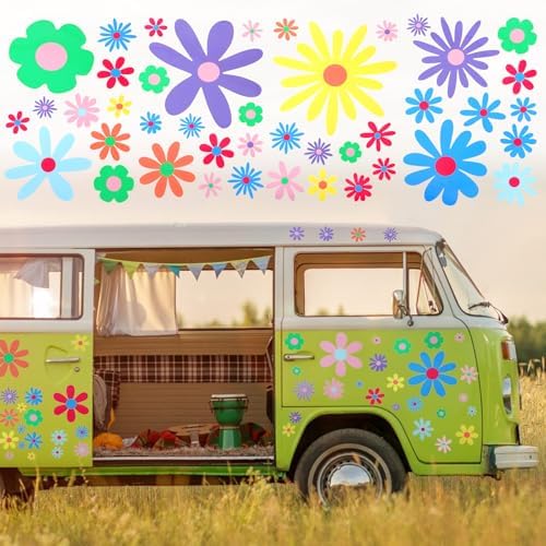 90 PCS Autoaufkleber,Blume Auto Aufkleber Aufkleber,Blumen Auto Dekorationen Zubehör Car Sticker Deko Vinyl Wandaufkleber Fenster Aufkleber für Geländewagen Wohnmobil Karosserie Se