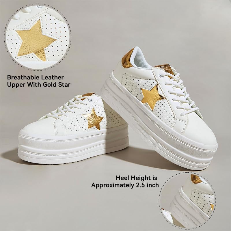 BELOS Fashion Platform Women Sneakers Faux Suede Stars Holographic Rainbow Walking Shoes - Image 2