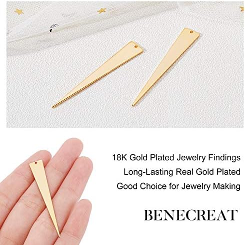BENECREAT 20pcs Gold Triangle Brass Charms 18K Gold Plated Pendant Charm (51x8x1mm) for Earrings Bracelet Necklace Jewelry Making