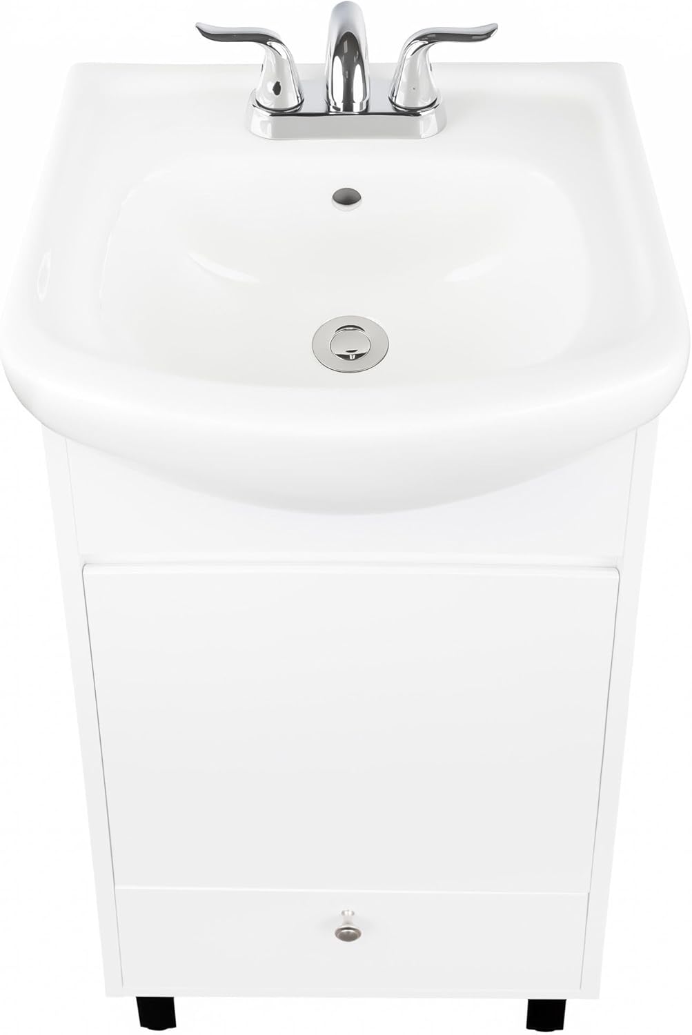 Fine Fixtures Petite 18 Inch Bathroom Vanity with Sink, Small Freestanding Bathroom Cabinet, Space-Saving Vanity Sink Combo Design, Dual Storage, Satin White