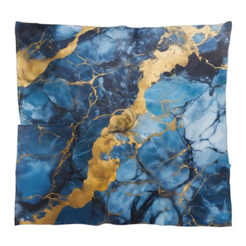 Square Silk Scarf for Women, Blue Marble Golden Liquid Lightweight Women's Fashion Scarves Wraps for Hair, Breathable Neck Scarf for Ladies Girls Dressy, 23.6x23.6 in