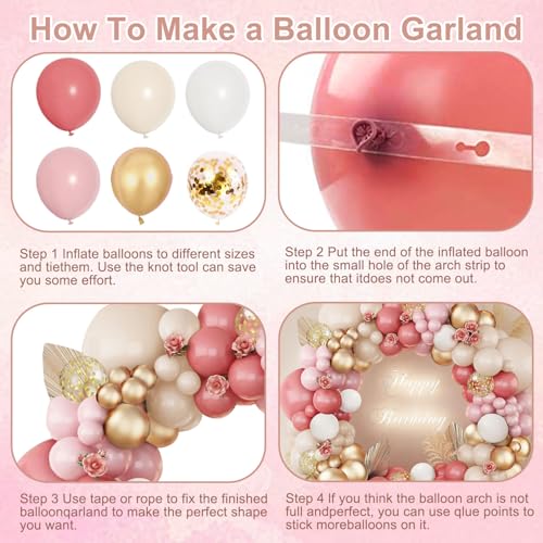 Image of Blush Pink Balloons Arch Kit, Dusty Retro Pink Sand White Nude Gold Metallic Balloons Garland Kit for Spring Party Boho Birthday Wedding Bridal Shower Party Decorations