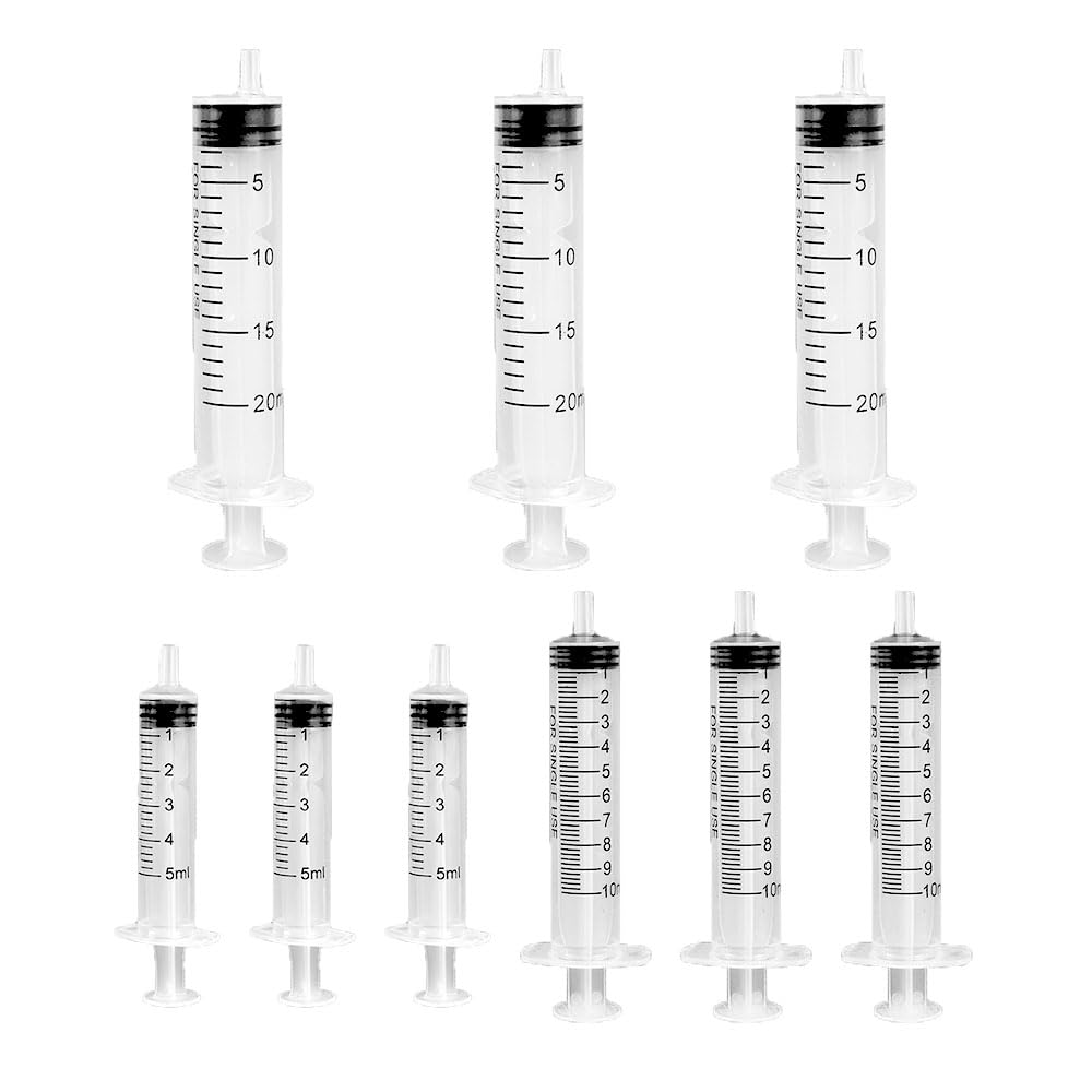 9Pcs Syringe 10ml 5ml20ml,No Needles,Disposable Plastic Medical Glue Applicator Liquid Measuring For Experiment,Pet Feeding Medicine,Printing Inking,Cake Decoration,Dispensing,Watering,Scientific Labs