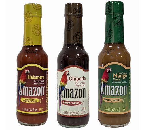 OsoRetail pack 3 de salsas picanetes de Amazon Pepper | Salsa Chipotle, Salsa Mango y Salsa Habanero | 3x155ml
