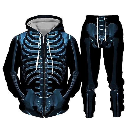 Survêtement homme veste à capuche imprimée 3D et pantalon de jogging zippé