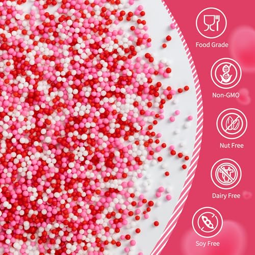 Image of Nonpareils Sprinkles,Edible Pearl Sprinkles,Pink White and Red Nonpareils Mix,130g,Cute Pearls Cake Candy,Mini Sugar Sprinkles for Decorations Baking,Cake Donut Ice Cream Cookies Cupcake Topper Chocolate,Birthday Wedding Party Supplie