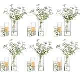 Romadedi Ribbed Hurricane Candle Holders - Set of 18 Cylinder Glass Candle Holder for Pillar Clear Flowers Vases for Centerpieces Party Wedding Table Decorations Home Decor