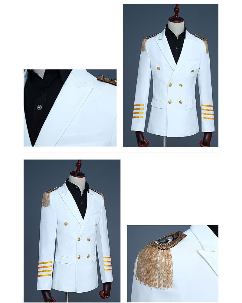 Uomo Completo Doppiopetto Spalline con Nappe Uniforme Militare Costume Vittoriano Vintage Tuxedo Blazer Giacca Pantaloni Set Abiti Pantaloni da Cerimonia Matrimonio