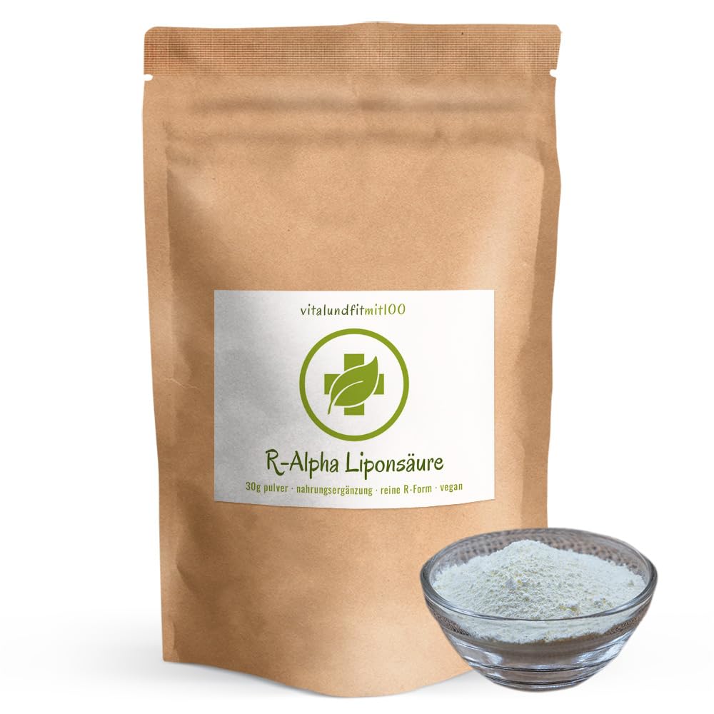 REINE R-Alpha Liponsäure 30 g - R ALA hoch bioverfügbar und vegan - reine R-Form! - Gentechnikfrei - Ohne Hilfs- und Zusatzstoffe