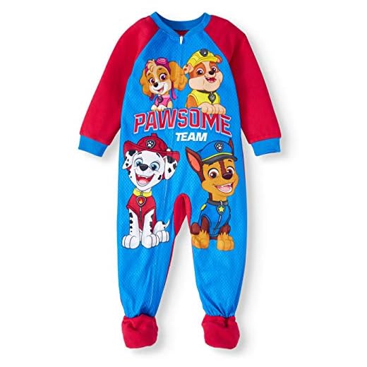 Paw Patrol Fleece Footed Pajamas Footed Blanket Sleeper Toddler Boys (Large Print, 5T)