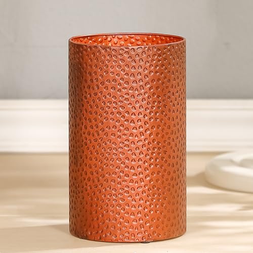Image of Hand-Hammered Antique Copper Metal Trash Can, Small Decorative Wastebasket for Bathroom, Bedroom, Office, Kitchen & Dorm - Durable Round Garbage Bin, 7 inch W X 7 inch L X 12 inch H