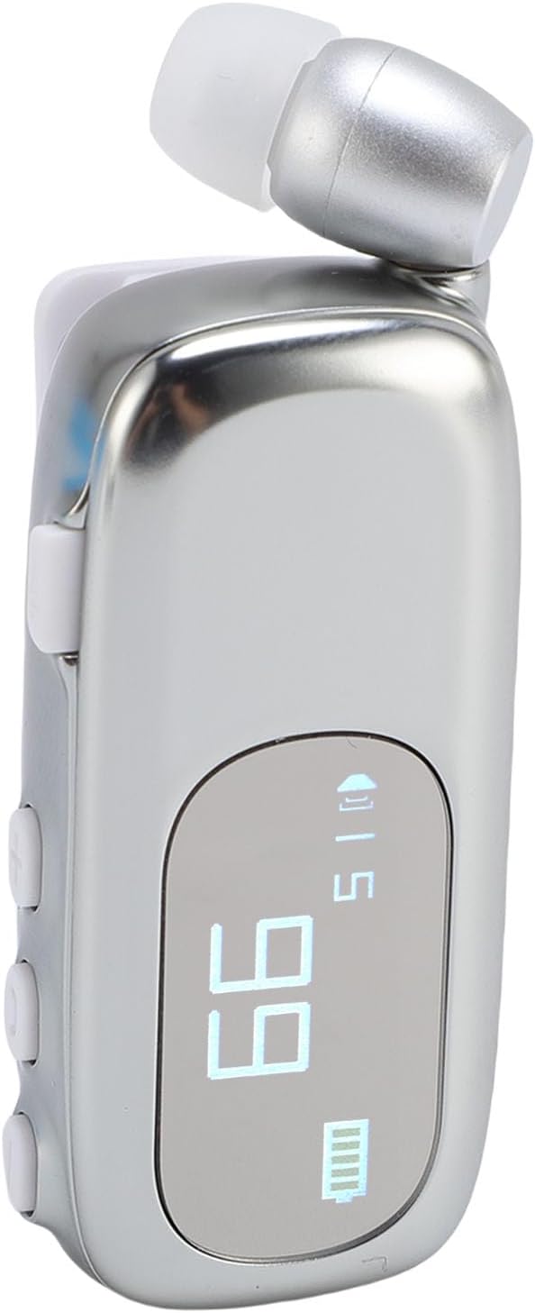 ciciglow Retractable Wireless Headset, Clip on Bluetooth Headphone with LCD Digital Power Display, Lightweight Sports Running Business Trucker Driver Music Earphone for Phone