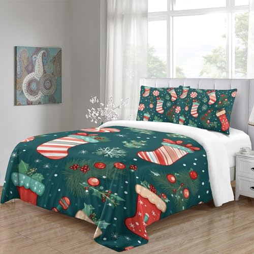 Housse de couette 3D Noël King 220x240cm parure de lit microfibre 3 pièces pour ado avec fermeture - 5