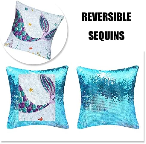 Sequins Mermaid Pillow Cases Square Pillow Cases Zipper Throw Pillow Covers for Sofa Bed Chair Car (Pillow Not Included), 20.5*19.5*2.3