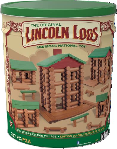LINCOLN LOGS-Collector's Edition Village-327 Pieces-Real Wood Logs-Ages 3+ - Best Retro Building Gift Set for Boys/Girls-Creative Construction Engineering–Top Blocks Game Kit - Preschool Education Toy