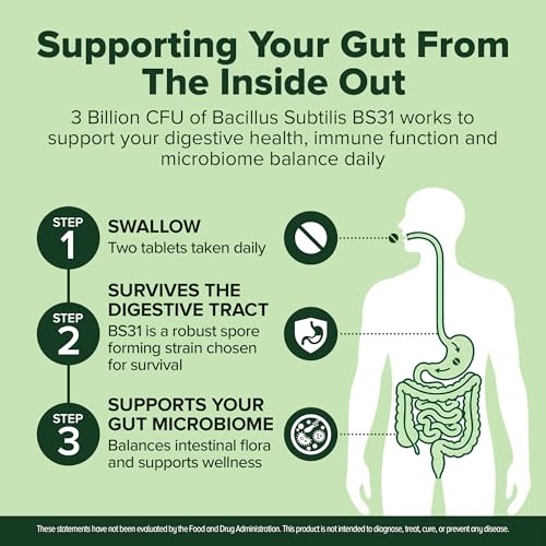 Image of Natural Foundation Bacillus Subtilis Probiotic 240 Tablets (4 Month Supply) - Researched Strain BS31 - 3 Billion CFU - Digestive Health & Immune Support - GMP Certified (240, Bacillus Subtilis)
