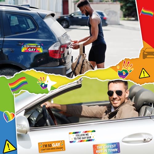 Image of 12 Pcs Gay Pride Funny Magnet Bumper Sticker LGBT Rainbow Pride Prank Magnetic Sign for Vehicle Truck Reusable Magnet Sticker for Fridge(Bright)