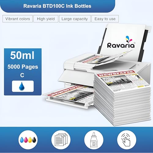 Image of BTD100C Compatible Ink for Brother Printer DCP-T236 DCP-T230 DCP-T436W DCP-T430W DCP-T535DW DCP-T530DW DCP-T730DW DCP-T830DW MFC-T930DW (BTD100C Cyan Ink 2 Pcs)