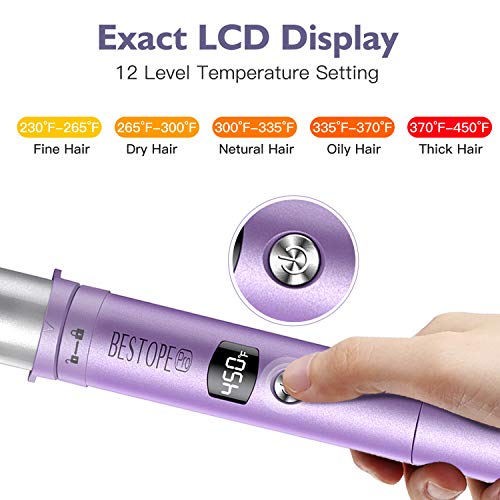 Curling Iron 5 in 1 BESTOPE Hair Curling Wand Set Hair Wand 0.5\'\' to 1.25\'\' Ceramic Barrels for Women Hair Styling with 6 Heat LCD & Detachable Power Cord, Include Glove, Hair Clips & Storage Bag