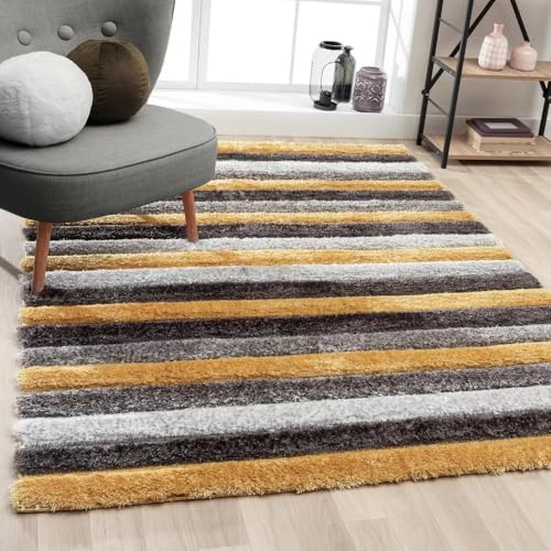 Image of Super Soft Floor Area Rug 6 x 8 Feet Soft Smooth Thick Non-Slip Fluffy Shaggy Carpet for Bedroom, Drawing, Kids Room, Office with Upto 2 Inch Microfiber High Pile (Yellow Black B)