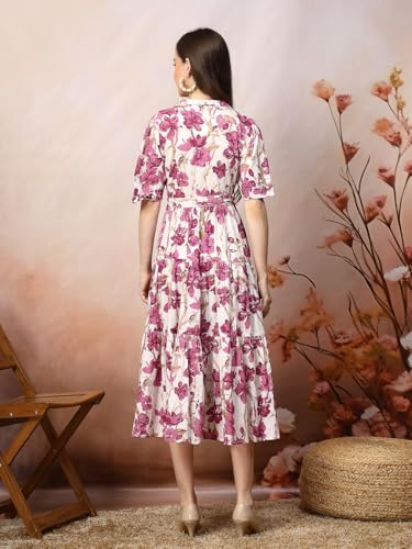 Image of Stylum Women's Floral Printed Cotton Flared Dress