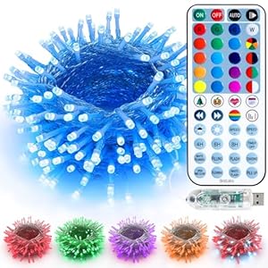 BrizLabs RGB String Lights, Color Changing Christmas Lights, 100 LED 33ft USB Christmas Light with Remote, Mini Fairy Light String for Halloween Xmas Room Decor
