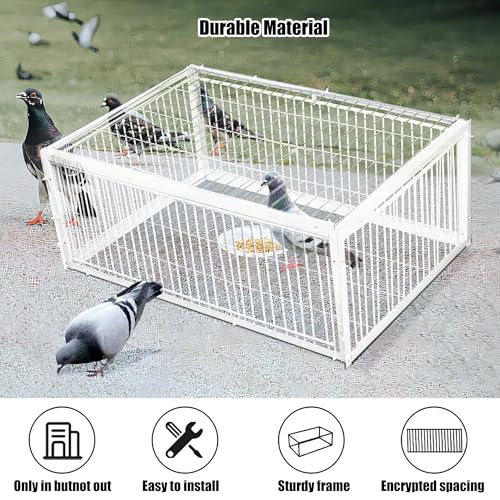 ZEOPLE Pigeon Trap, Pigeon Trap with Escape-Proof Design, Portable Pigeon Coop with One-Way Entry, Humane Four Door Pigeon Cage, Easy Assembly, Ideal Pigeon Coop(White,60x60x26cm)