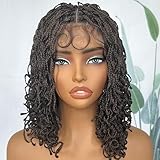 SOKU Box Braid Wig, Twist Short Braided Wigs for Black Women 4x4 Lace Front Glueless Wigs with Baby Hair 13 Inch Short Curly Synthetic Wig Ready to Wear Natural Brown Color