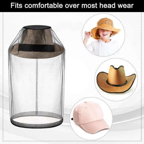 Image of Funtery 12 Pcs Mosquito Net Hat Face Netting Head Mesh Face Fly Netting Hood Protecting Sun and Fishing Hat Net for Men Women(Black)